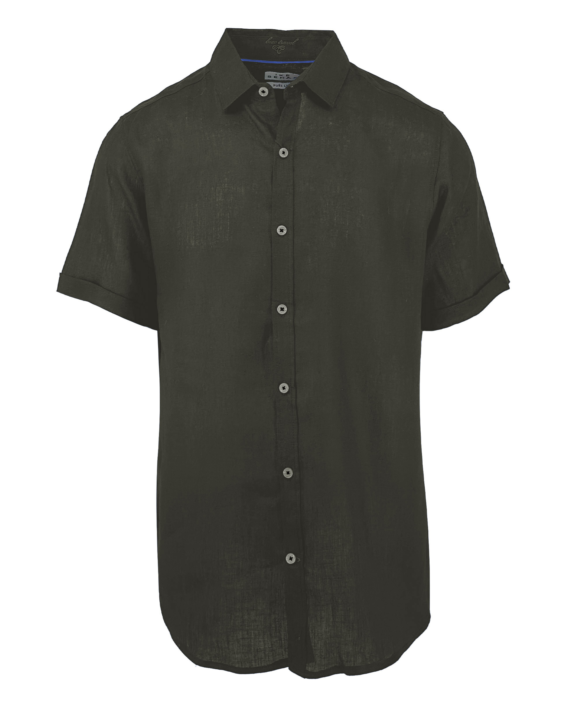Green Linen and Cotton Blend Short Sleeve Shirt