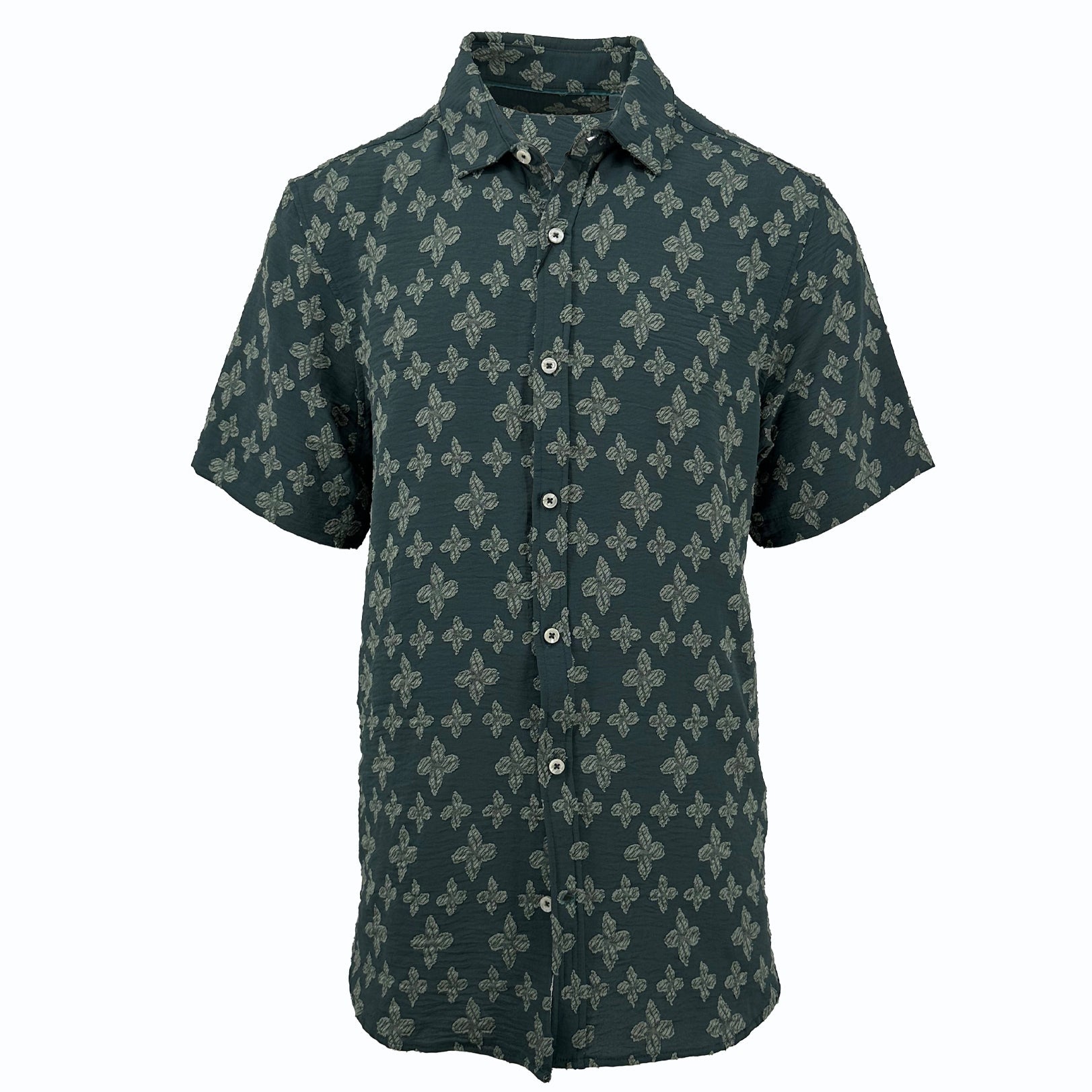 Green Jacquard Textured Short Sleeve Shirt
