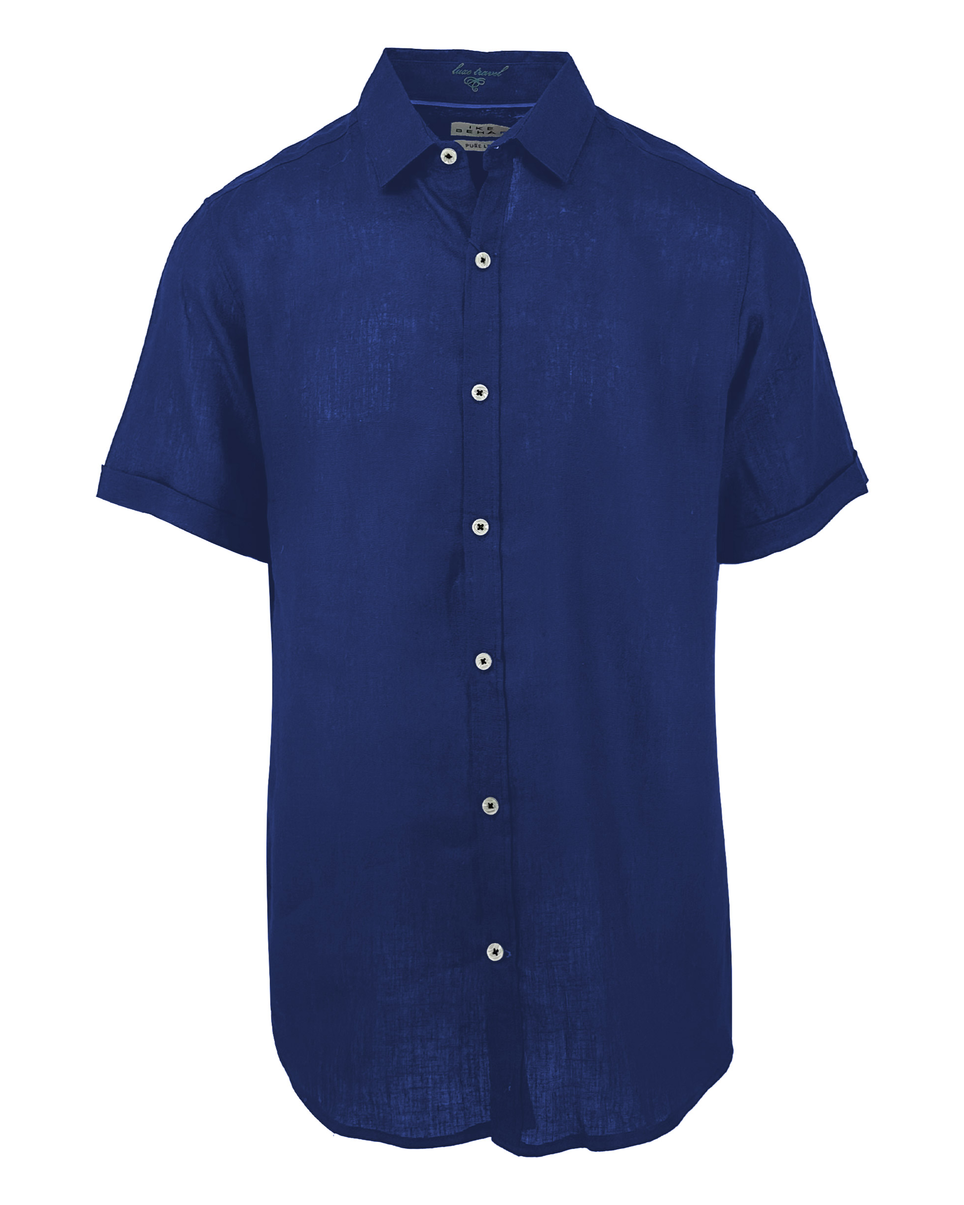 Navy Linen and Cotton Blend Short Sleeve Shirt